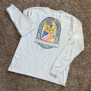 Columbia Outdoor Gray Long Sleeve Patriotic Flag Dog T-shirt, Size XL, Graphic